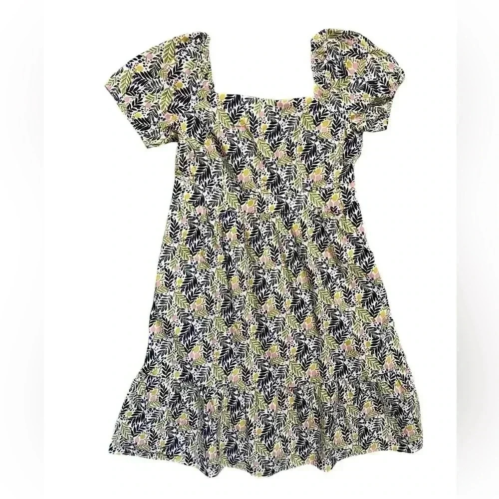 Boden Black and Yellow Square Neck Puff Sleeve Midi Sundress